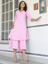 Pink Dobby Pure Cotton Self Design A-line Kurta with Culotte Pant Set